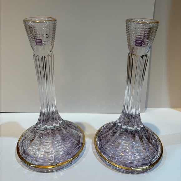 Vintage Lavender Pressed Glass Candlesticks 🌹 Set of 2 - Picture 1 of 7
